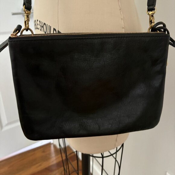 Fossil Devon Double Zip Crossbody Black Leather with Key Charm - Picture 3 of 8